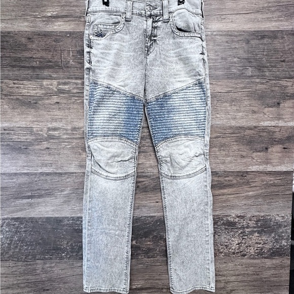 True Religion Gray and Blue Slim Jeans with Moto Knee Panels - Picture 1 of 10